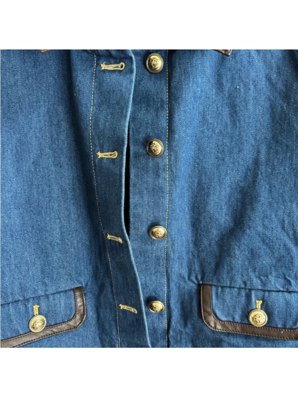 House of Harlow 1960 Denim Jacket with Gold Buttons Faux Leather Trim - Picture 7 of 8